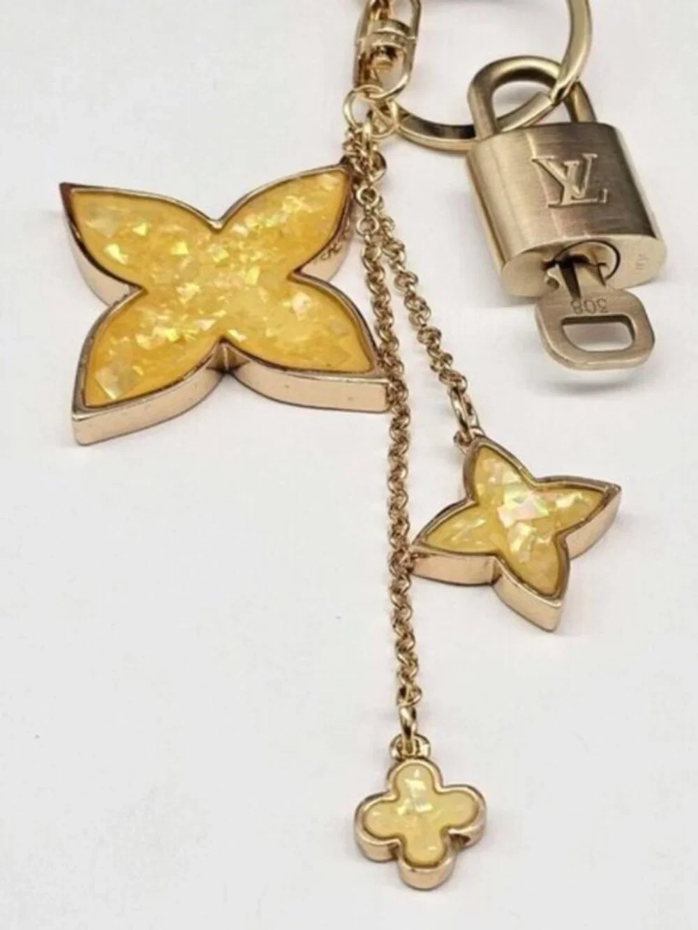 Authentic Louis Vuitton Gold Lock 🔒 Unbranded Flower Keychain Bag Charm LV